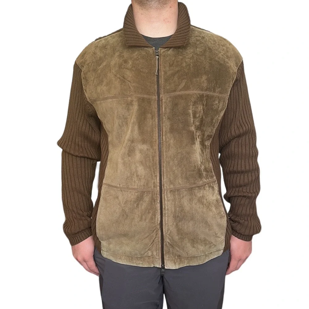 Cubavera Men's Tan Suede and Knit Zip Up Jacket size XL